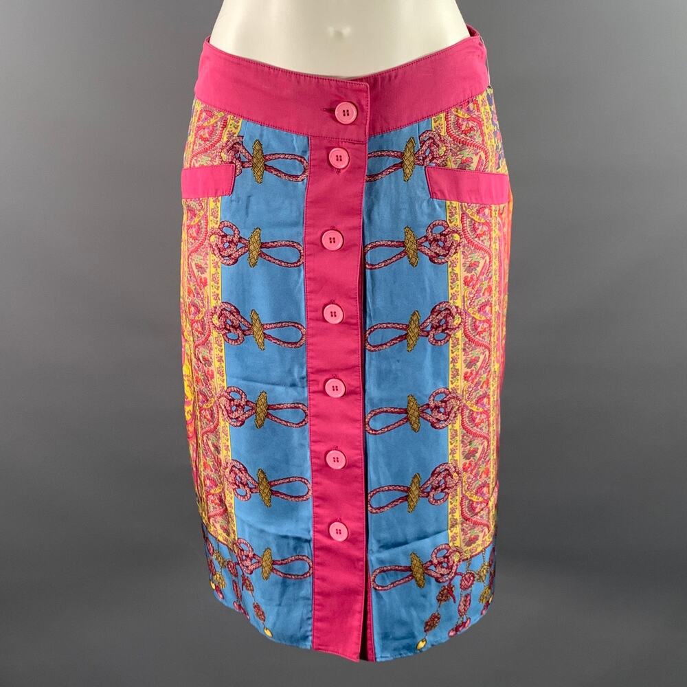 ETRO Size 6 Pink Blue Silk Cotton Paisley Knee-Length Skirt